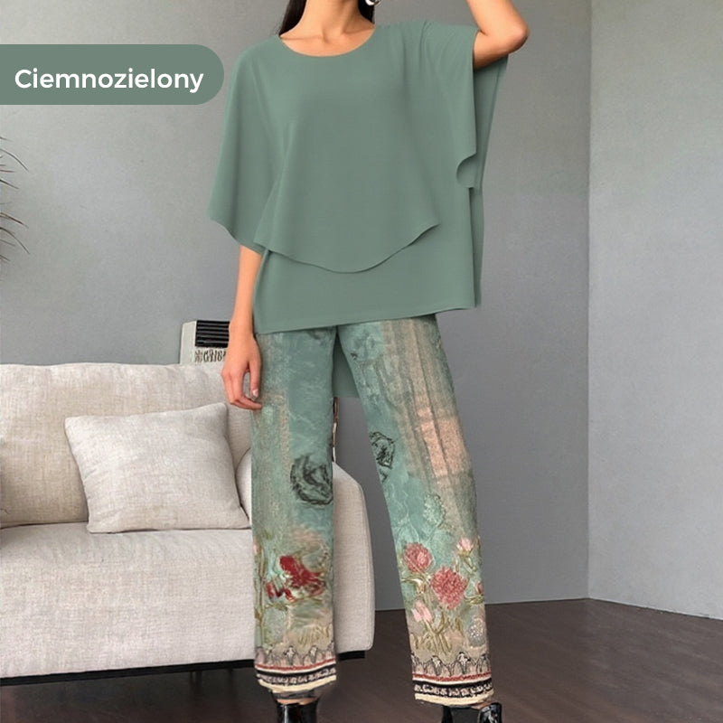 👗 Spodnie z nadrukiem i top z okrągłym dekoltem