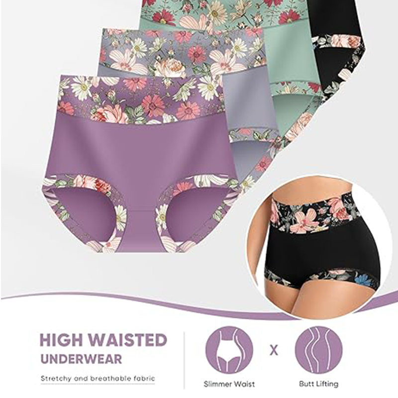 🌺🌺 Zestaw bawełniany z wysokim talii - kwiecistą bieliznę z nadrukiem kwiatowym