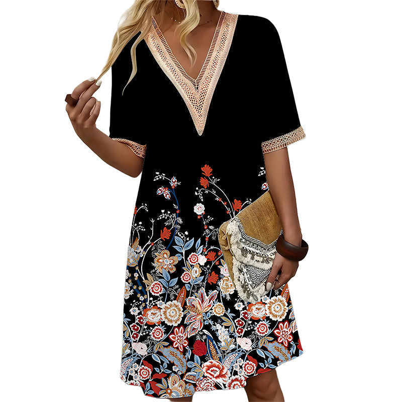 Luźna sukienka z dekoltem V i długością do kolan