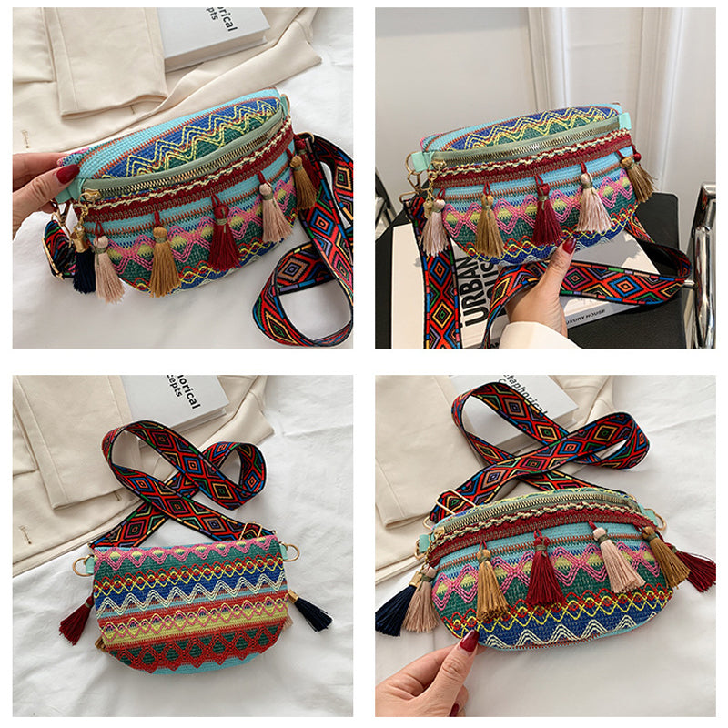 🌈Kolorowa, ręcznie tkana torba biodrowa w stylu vintage
