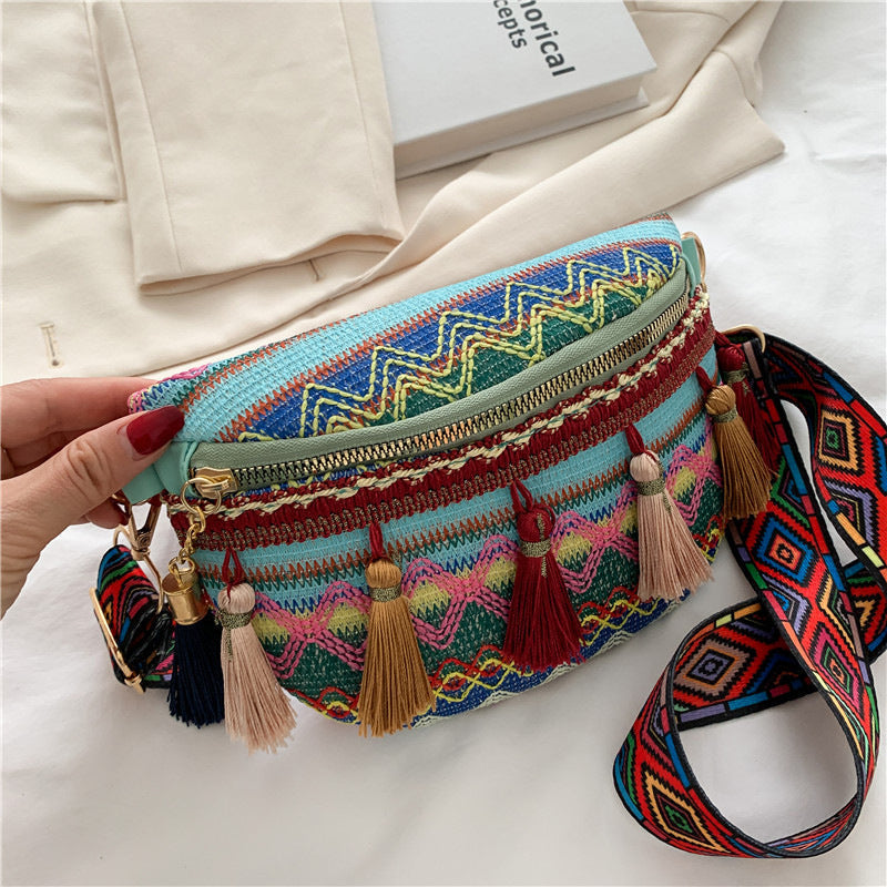 🌈Kolorowa, ręcznie tkana torba biodrowa w stylu vintage