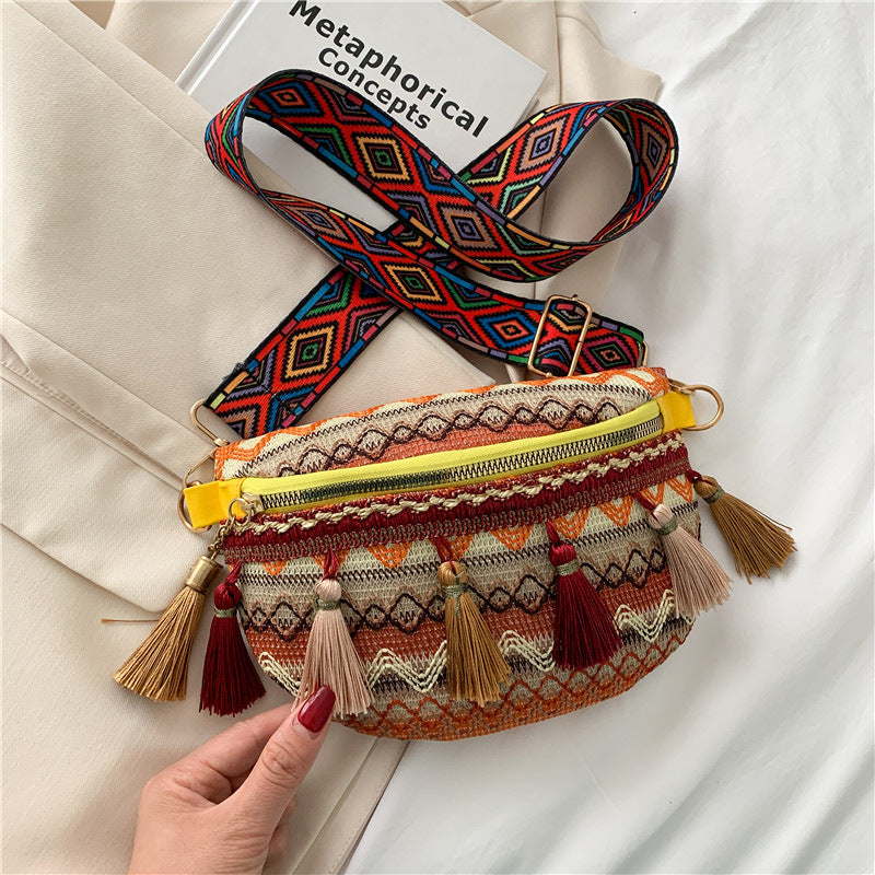 🌈Kolorowa, ręcznie tkana torba biodrowa w stylu vintage