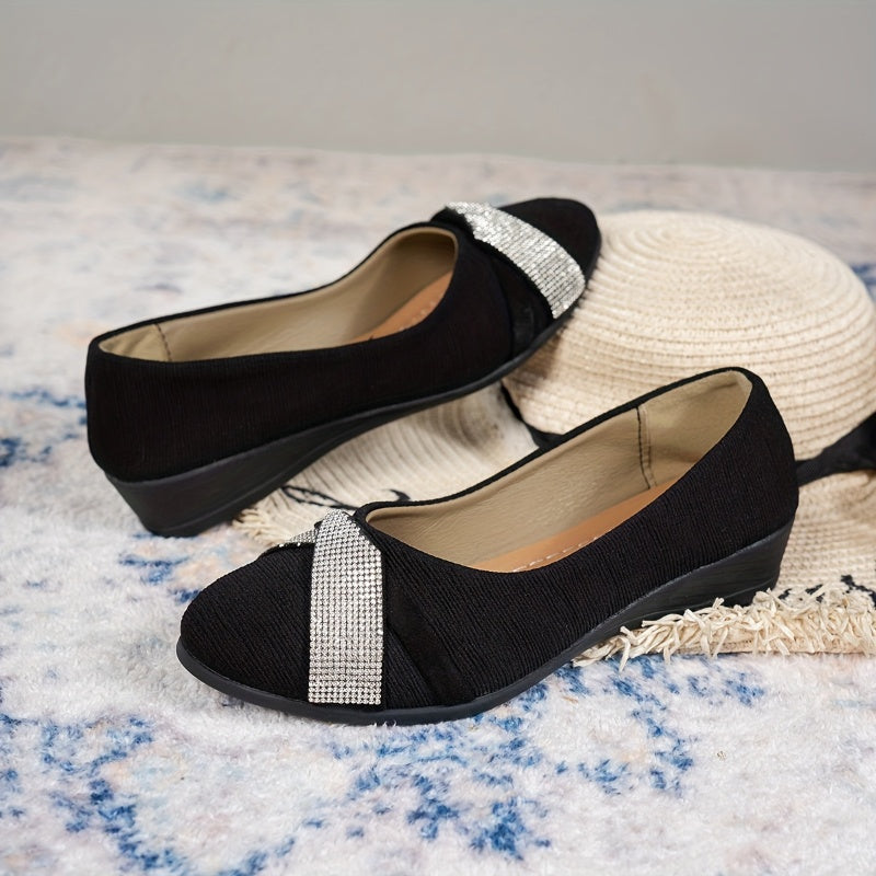 💕Lekkie damskie modne buty na koturnie z kryształkami