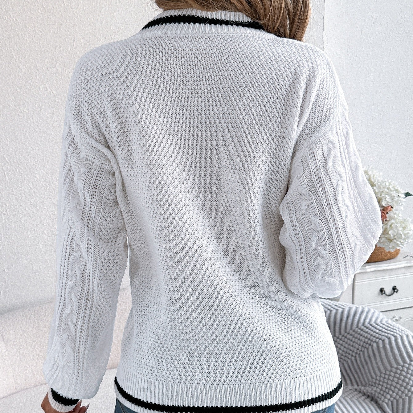 Damski długi rękaw w V-Neck dzianinowy sweter