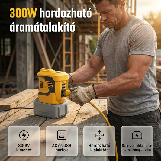 🔋 300W hordozható feszültségátalakító szerszámakkumulátorhoz