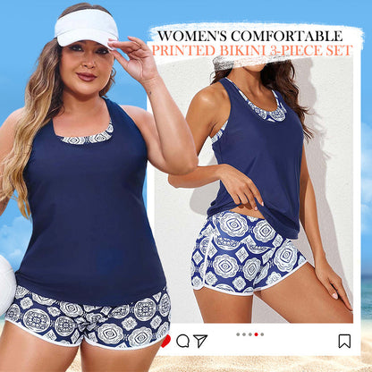 🏖️Kényelmes női bikini nyomott mintával, 3 darabos szett