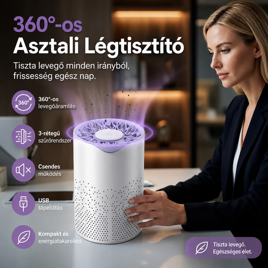 🍃🔌 360° Asztali Levegőtisztító USB Táppal