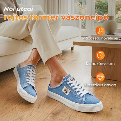 👟💐Női farmer anyagú slip-on papucs