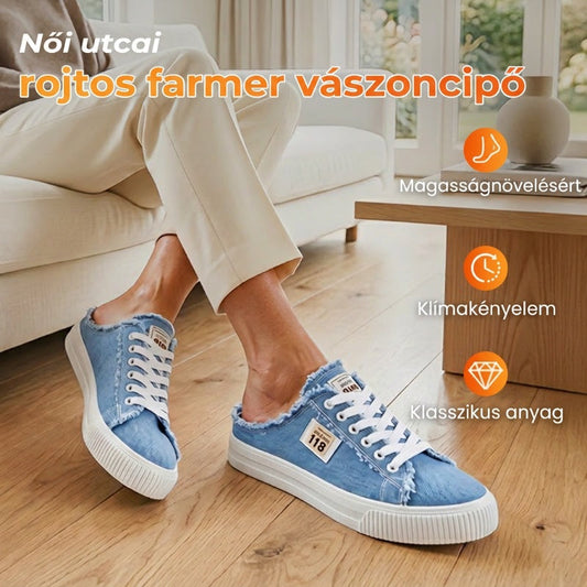 👟💐Női farmer anyagú slip-on papucs