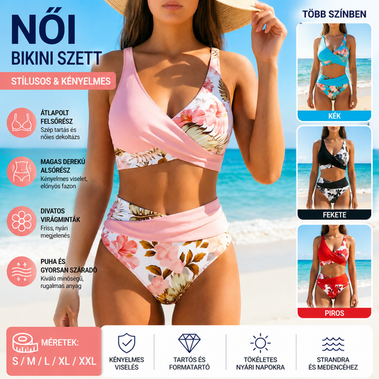🌼👙 Női Alakformáló Bikini, Virágmintás