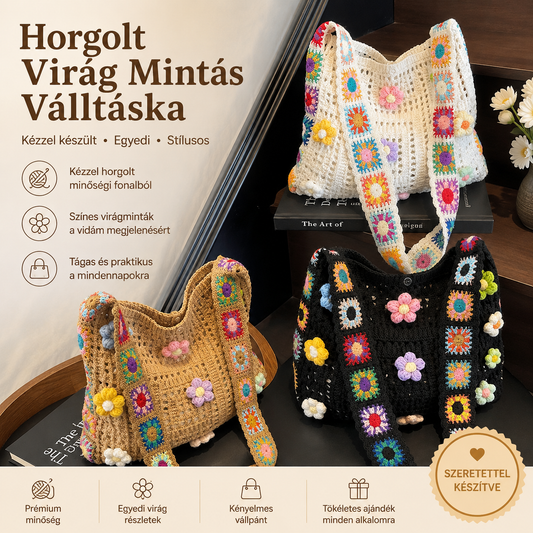 🌼 Női Horgolt Válltáska, Kézzel Készült Boho Kialakítás