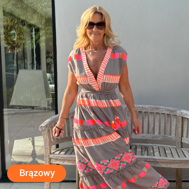 💕Luźna sukienka bez rękawów w paski z dekoltem w serek w stylu vintage