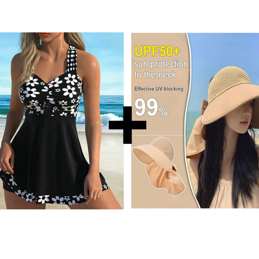 🏖️【S-4XL】👙 Női virágos egyrészes fürdőruha 🌊 (rövidnadrággal)