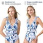 【🌺👗2 részes szett】V-nyakú csipkés nyomtatott egyrészes fürdőruha és szoknya