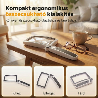 🔍 Összecsukható Kézi Nagyító Lámpával – Olvasáshoz és Munkához📖