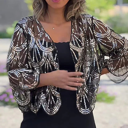 Elegancka cekinowa cekin 3/4 rękawów