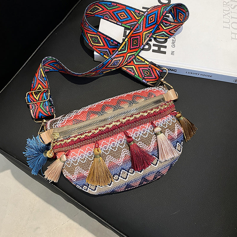 🌈Kolorowa, ręcznie tkana torba biodrowa w stylu vintage