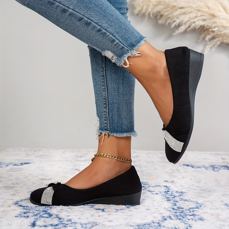 💕Lekkie damskie modne buty na koturnie z kryształkami