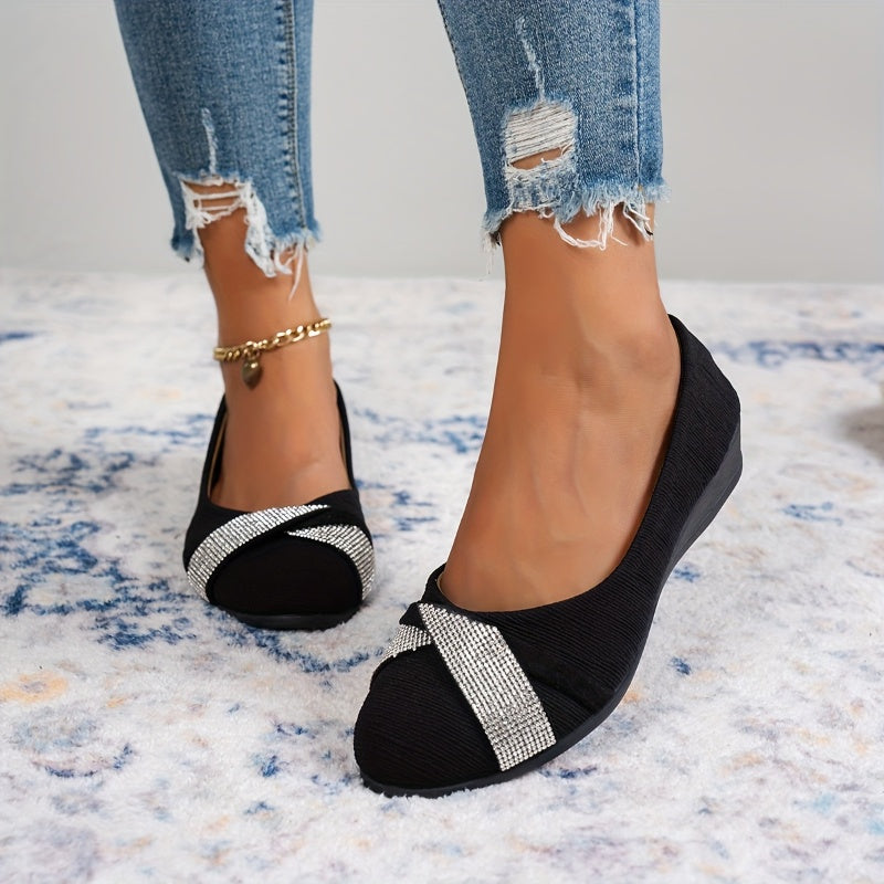 💕Lekkie damskie modne buty na koturnie z kryształkami