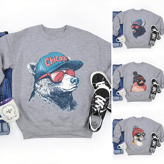 Unisex stylowy nadruk dla zwierząt top z długimi rękawami