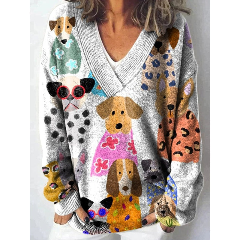 Kobietowy sweter wydrukowany w szyku w stylu V