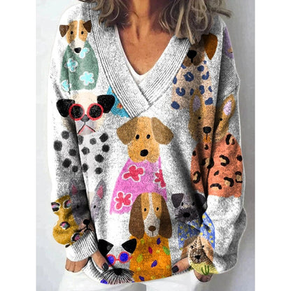 Kobietowy sweter wydrukowany w szyku w stylu V