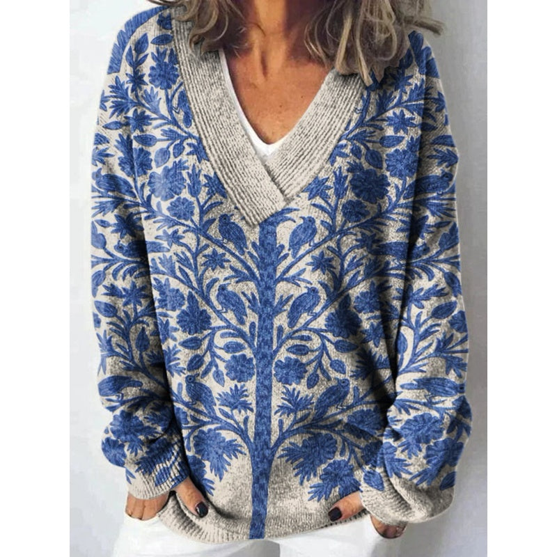 Kobietowy sweter wydrukowany w szyku w stylu V