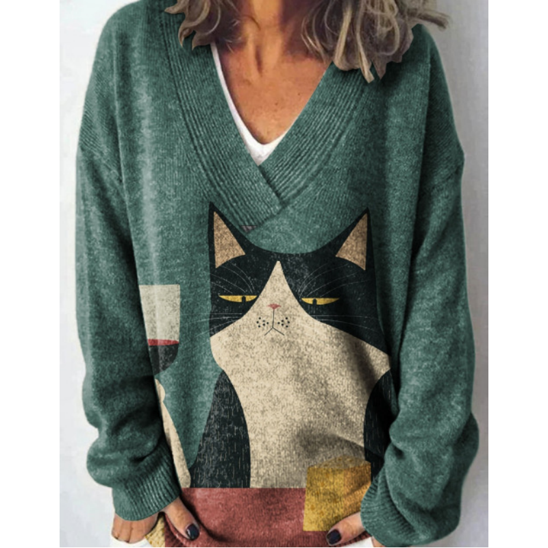 Kobietowy sweter wydrukowany w szyku w stylu V