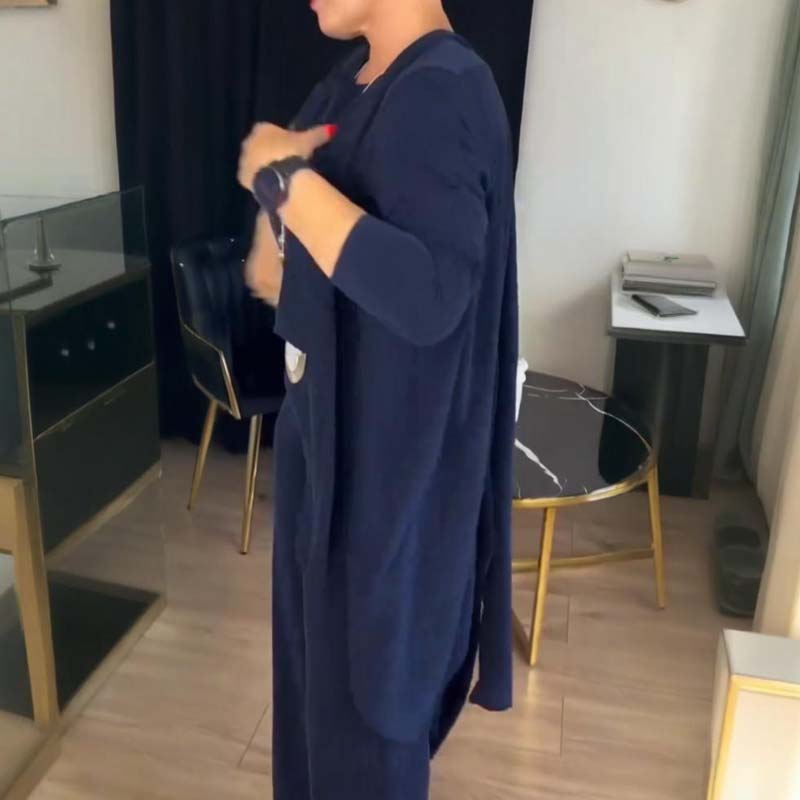 💝Elegancki 3-częściowy zestaw zawierający długi kardigan, bluzkę i spodnie