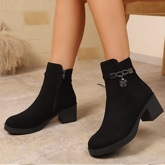 🌸Női műbőr, vastag sarkú bokacsizma