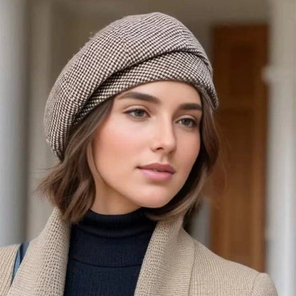 Elegáns klasszikus kockás beret nőknek