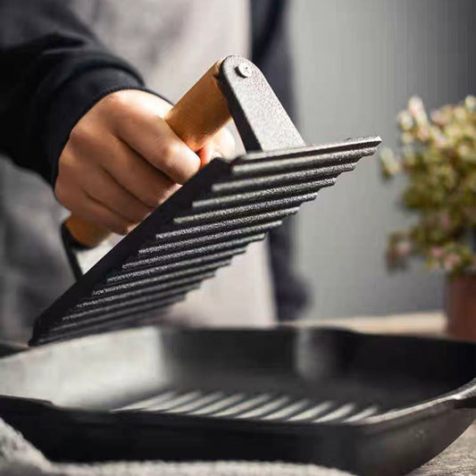 ✨🔥Öntöttvas steak- és burgerprés fa fogantyúval