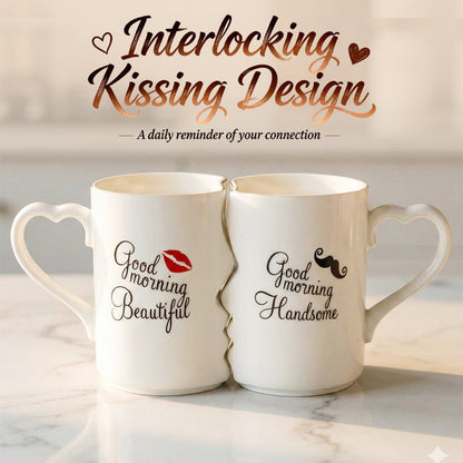 💕Romantikus szív alakú fogantyúval ellátott csókos bögrék pároknak