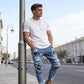 🔥 MOST 50% KEDVEZMÉNY! 👖 Férfi szakadt skinny farmer – merész patchwork és strapabíró farmeranyag 🎨👟