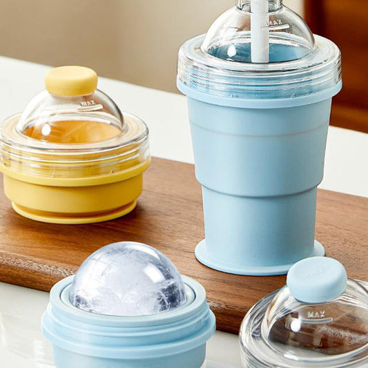 🥤 Szilikon utazópohár – szívószál és jégforma tartozék