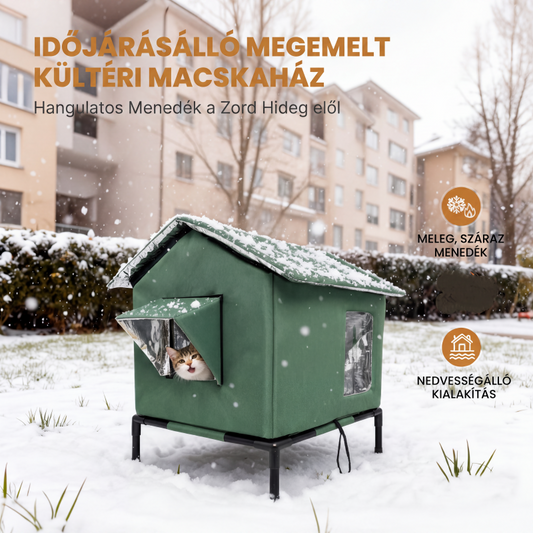 😻 50% kedvezmény🐾 Vízálló kültéri macskaház – megemelt, összecsukható, védi kedvencedet az esőtől és a hidegtől ✨