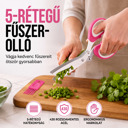 🍃 Öt pengés fűszervágó olló – Hatékony aprítás friss fűszernövényekhez