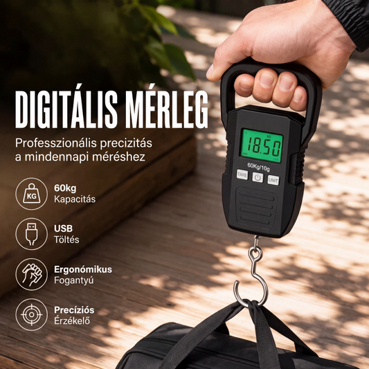 ⚖️ Kézi digitális poggyászmérleg – utazáshoz praktikus mérleg