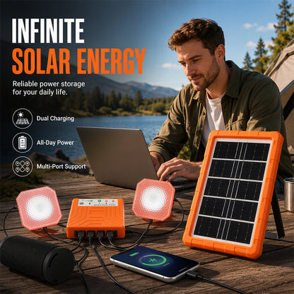☀️Hordozható napenergia-rendszer, 2 db LED-lámpával✨