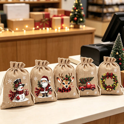🎄 Karácsonyi húzózsinóros ajándéktáskák, újrahasználható csomagolótáskák