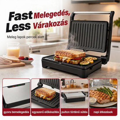 🥪🔥 Elektromos szendvicssütő és panini-készítő 180° lapos sütőfelülettel