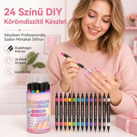 🎨 24 színű kétvégű körömdíszítő tollkészlet | Kreatív köröm minták könnyed elkészítéséhez💅