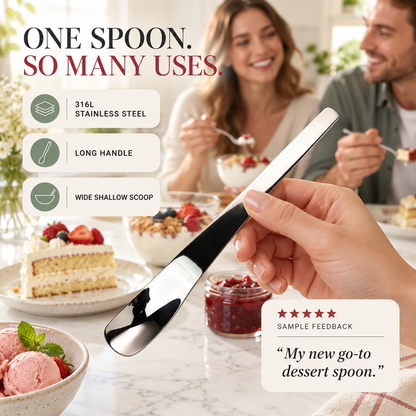🥄🍮 Hosszú nyelű desszertkanál 316L rozsdamentes acélból – tartós és biztonságos minden édességhez ✨