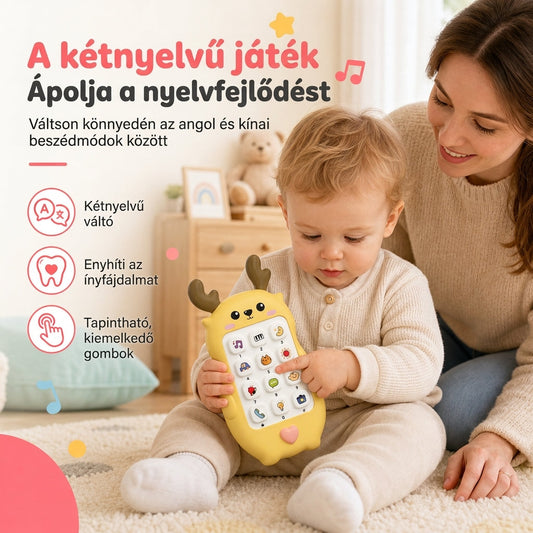 ⏳🔥 KORLÁTOZOTT IDEIG 50% KEDVEZMÉNY! ⏰👶 Tanulj és játssz: Kétnyelvű babajáték telefon rajzos szarvasfigurával – Zene, történetek és korai fejlesztés a kisgyermekek számára📱