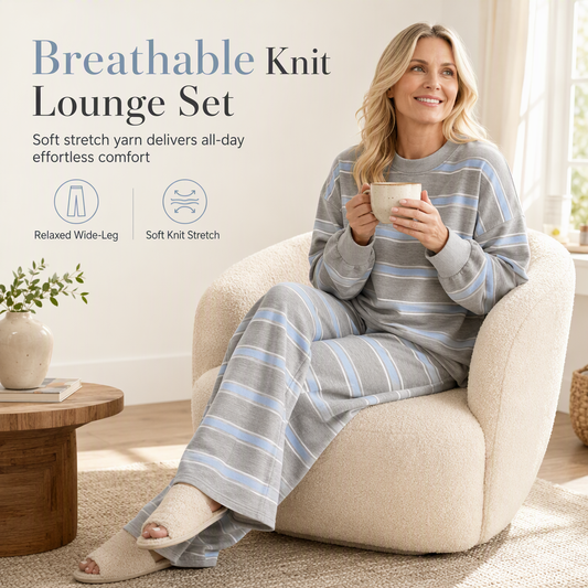 Womens Casual Long Sleeve Top and Pants Two Piece Set Fashion Striped Lounge Set